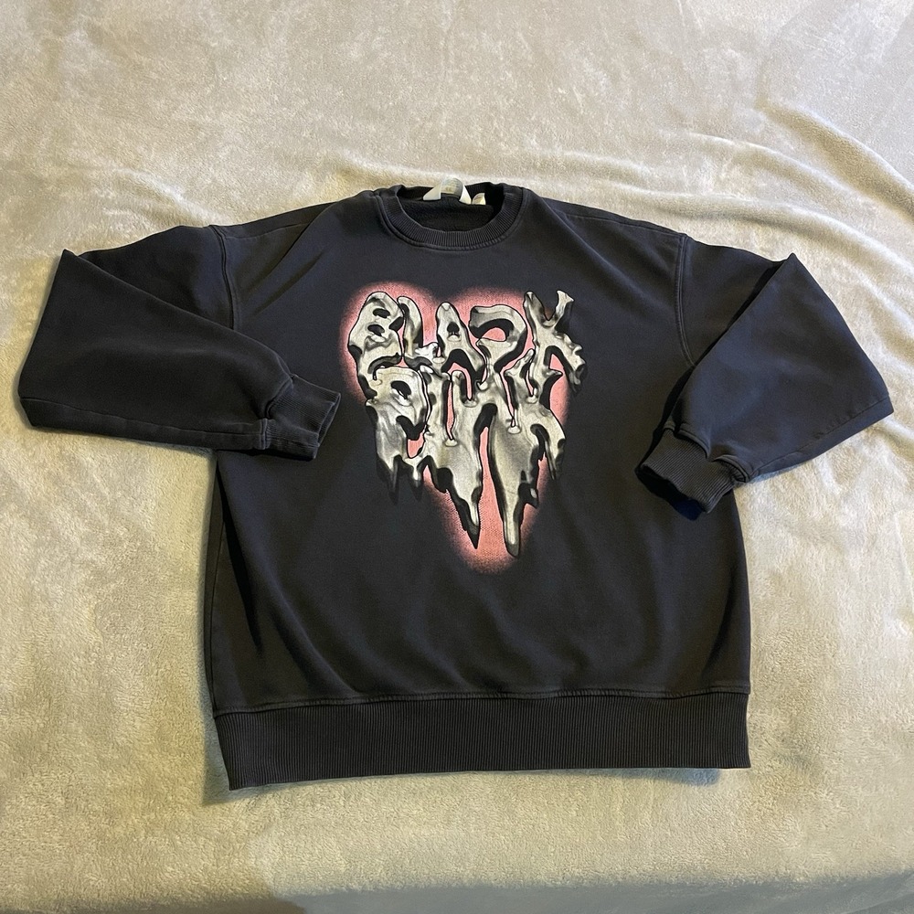 H&M‎ Sweater Women 20 Black Pullover Sweatshirt Crew Neck Lightweight Graphic